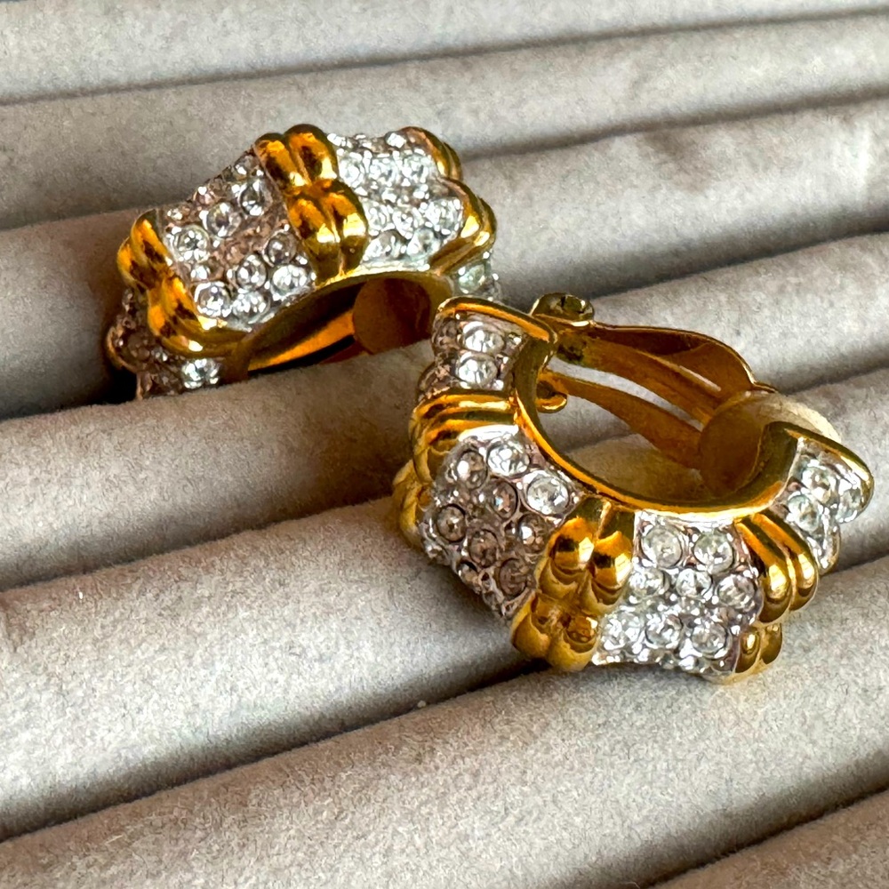 Vintage Swarovski Elegant Gold and Silver Crystal Earrings